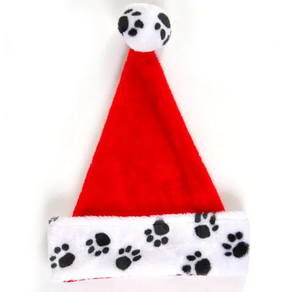 Christmas 15.5" Plush Paw Print Santa Hat, 1 Design