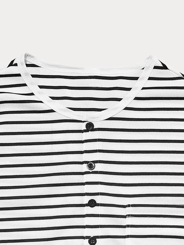 Comfy Basic Stripe Henley Shirt