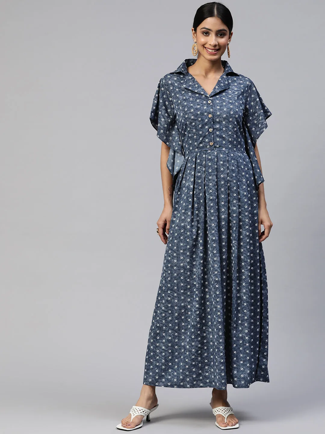 Cottinfab Printed Pleated Crepe Maxi Dress