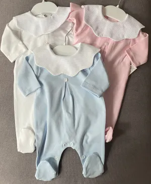 Cotton Babygrow with Scallop Collar - 4 Colours