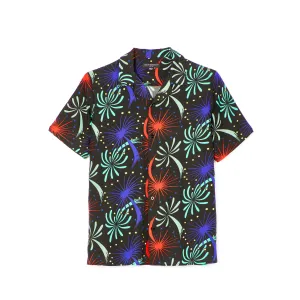 CUBAN SHORT SLEEVE WOVEN "FIREWORKS" IN BLACK