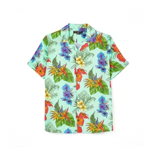 CUBAN SHORT SLEEVE WOVEN "HAWAIIAN FLOWER" IN MULTI