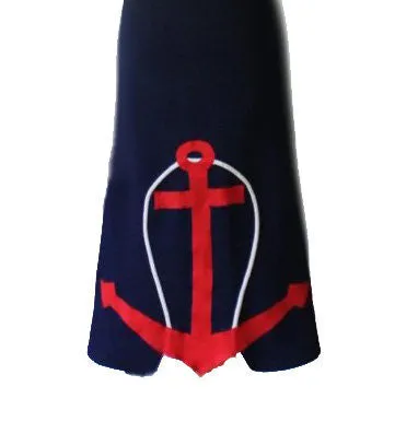 CUTE VINTAGE SAILOR NAUTICAL NAVY DRESS WITH HUGE APPLIQUE ANCHOR & ROPE TRIM