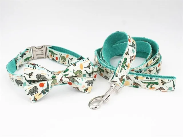 Dinosaur Dog Collar And Leash Set |Personalized