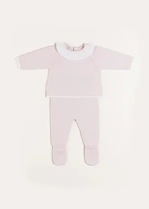 Dot Detail Lace Collar Knitted Set in Pink (1-6mths)