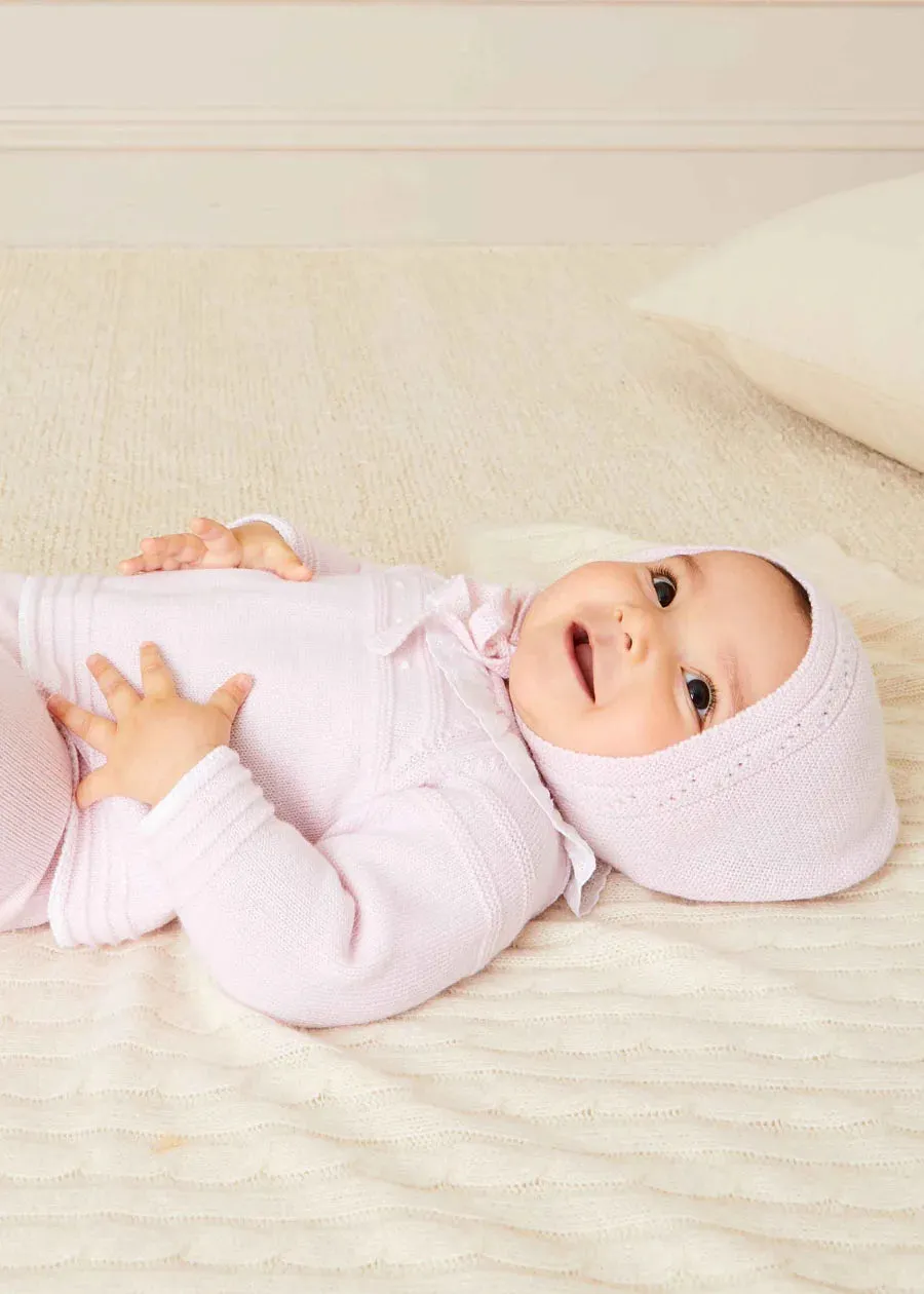 Dot Detail Lace Collar Knitted Set in Pink (1-6mths)