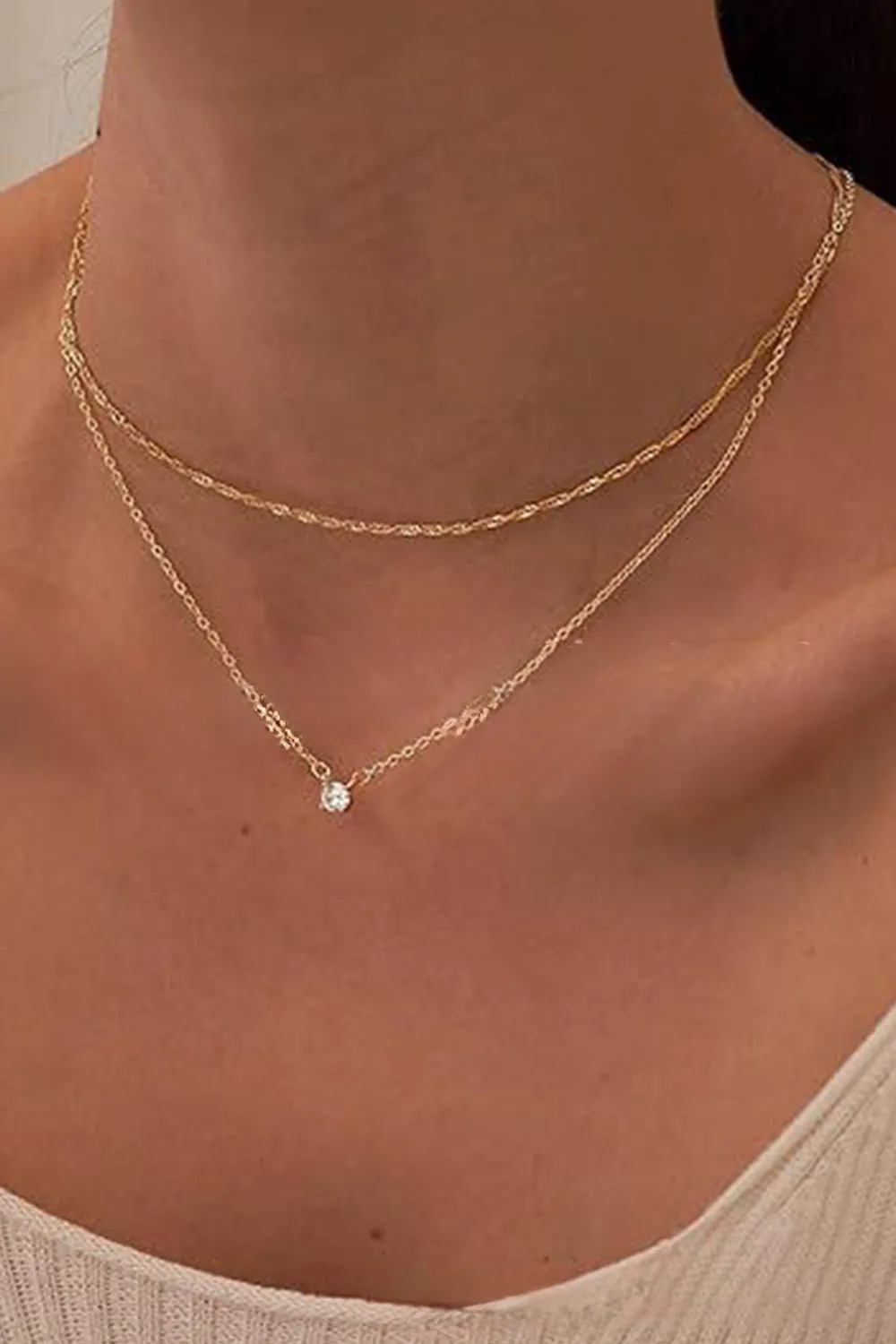 Double Layer Detachable Gold Zircon Necklace