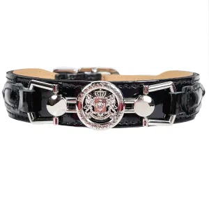 Dynasty Dog Collar in Black Patent & Nickel