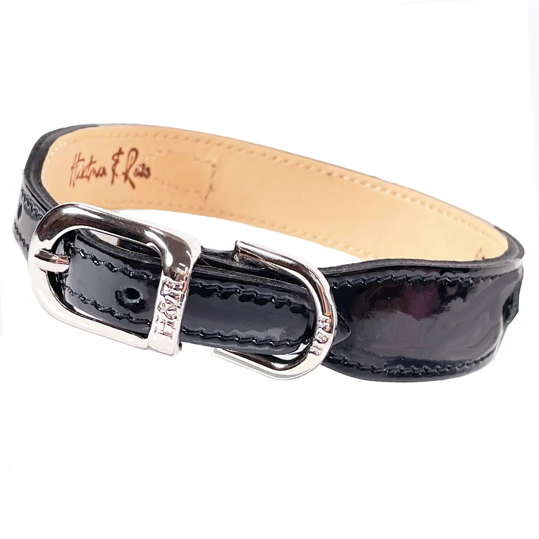 Dynasty Dog Collar in Black Patent & Nickel