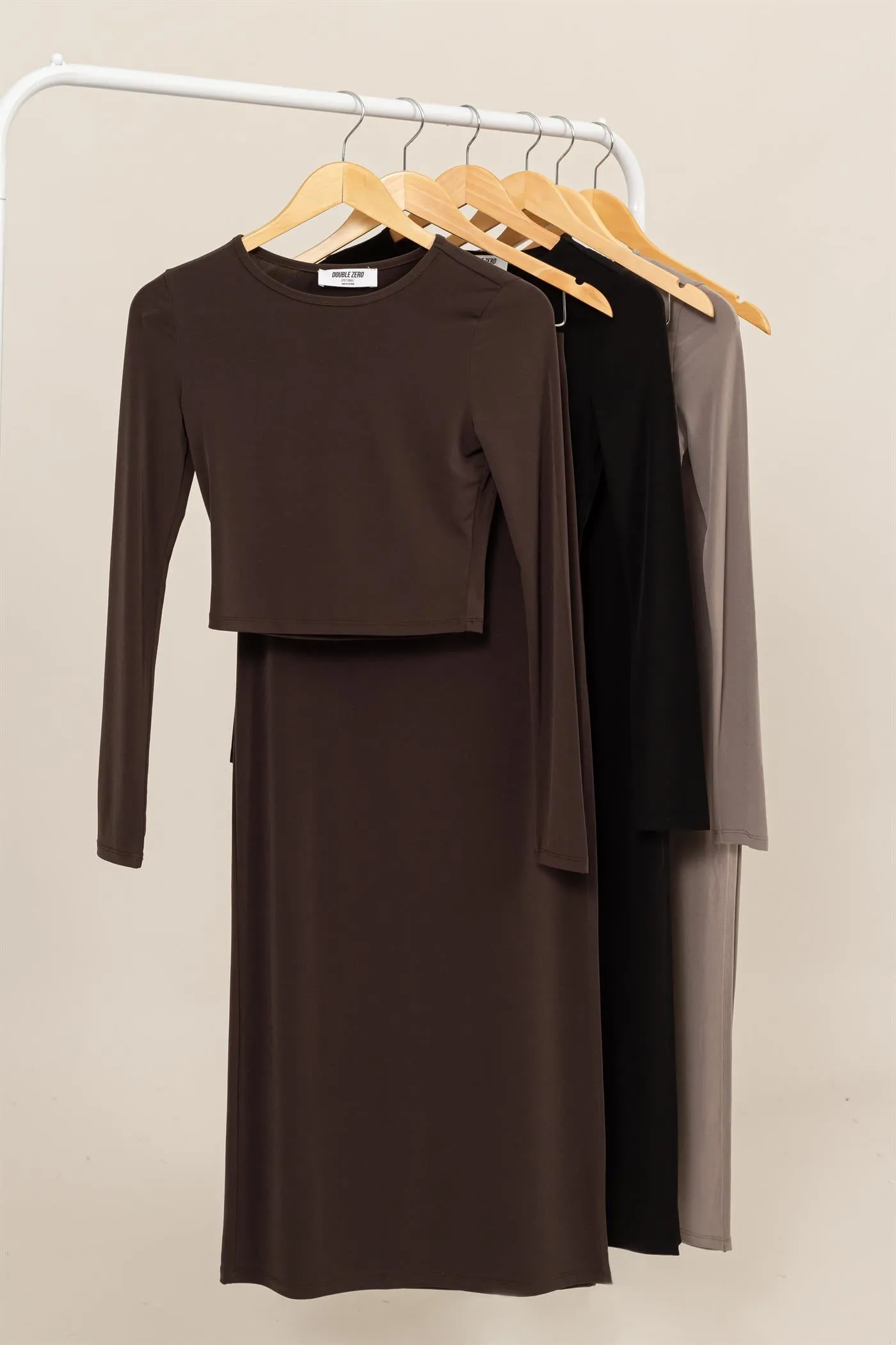 DZ24F739-SET-LONG SLEEVE CROP TOP AND SKIRT SET