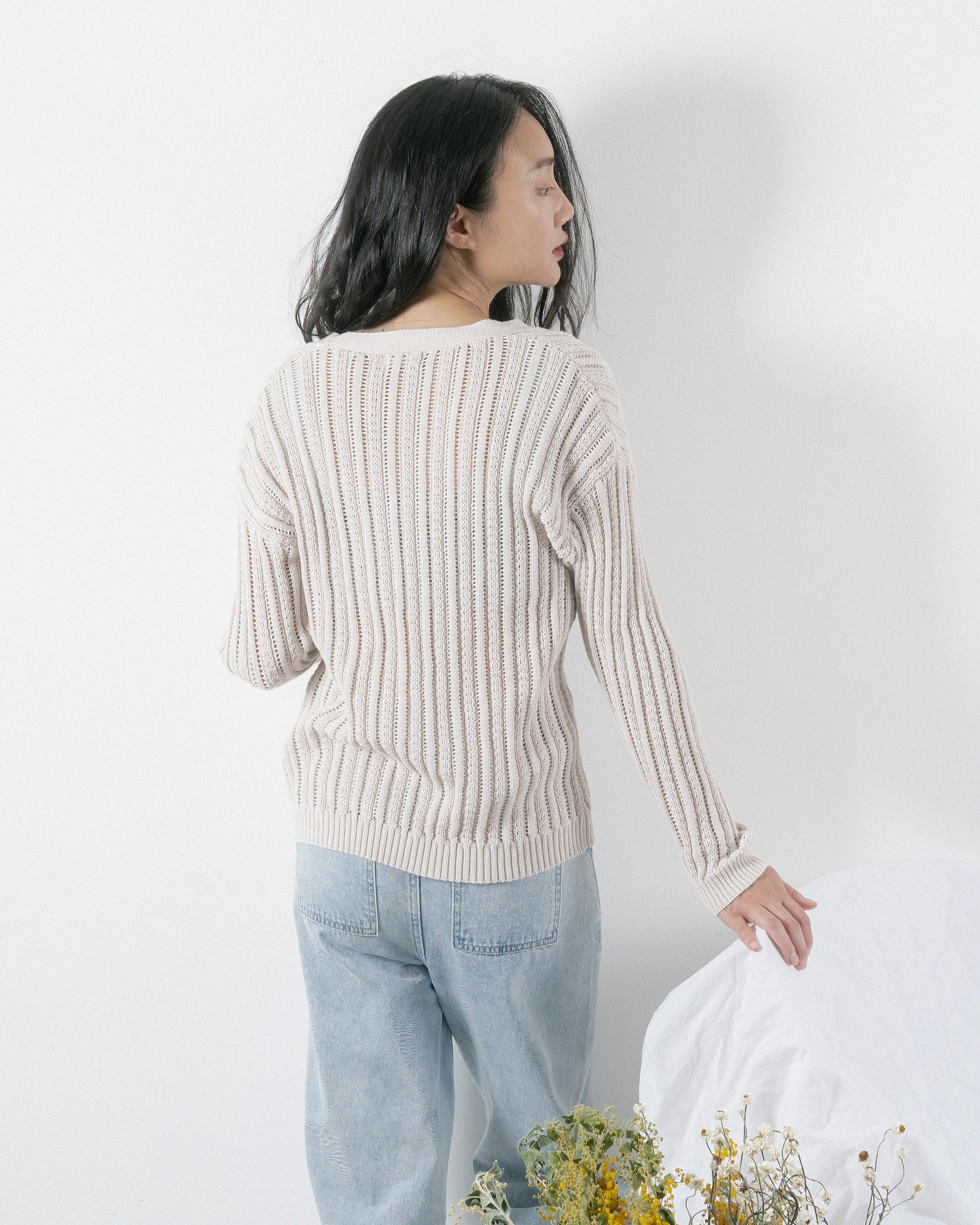 Eco Hollow Knit Cardigan (Beige)