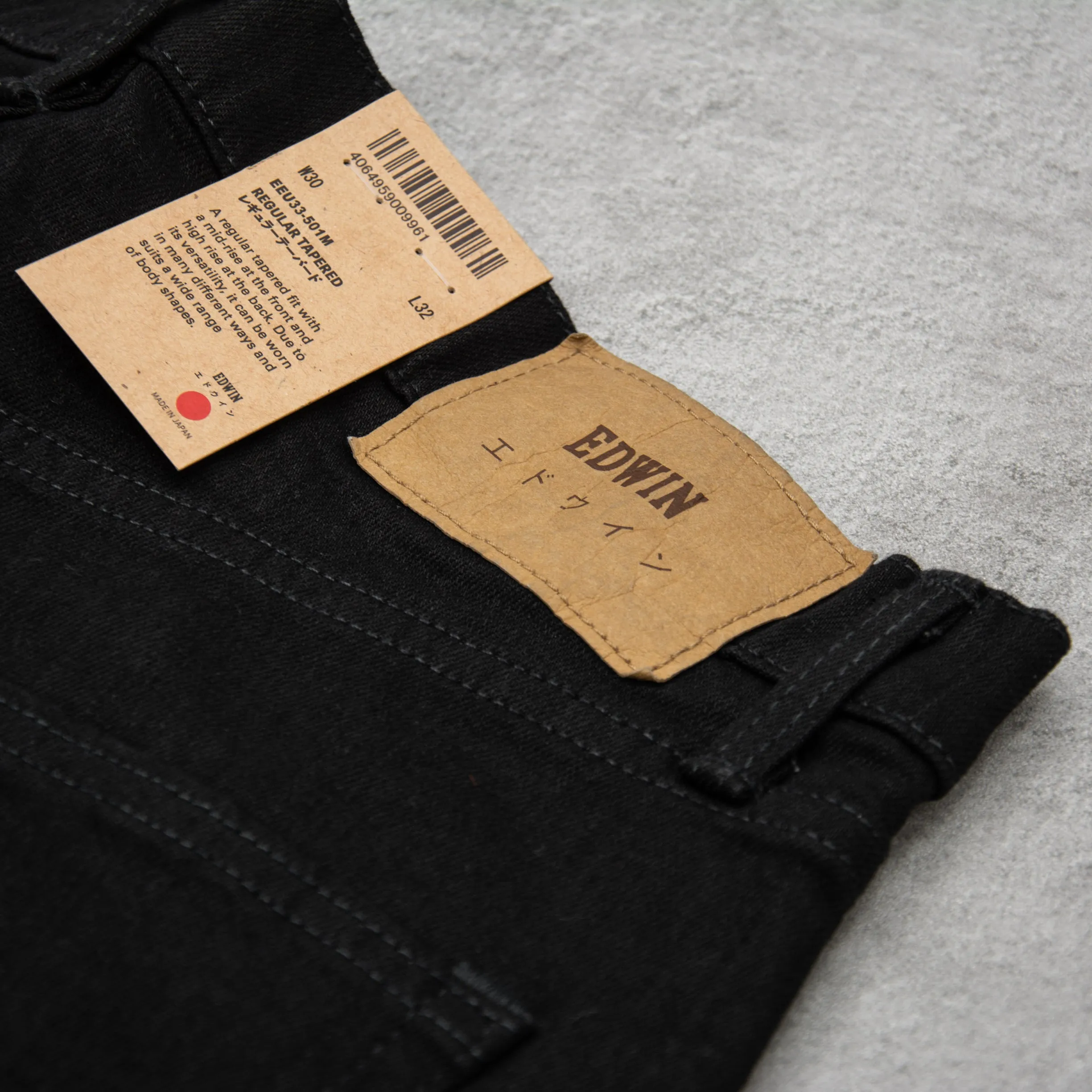 Edwin Regular Tapered Jeans Kaihara Stretch - Black x Black Rinsed