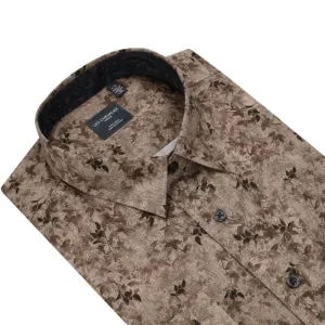 Elegant Oak Leaf Print Shirt, Earth Tones 100% Cotton Non-Iron Long Sleeve