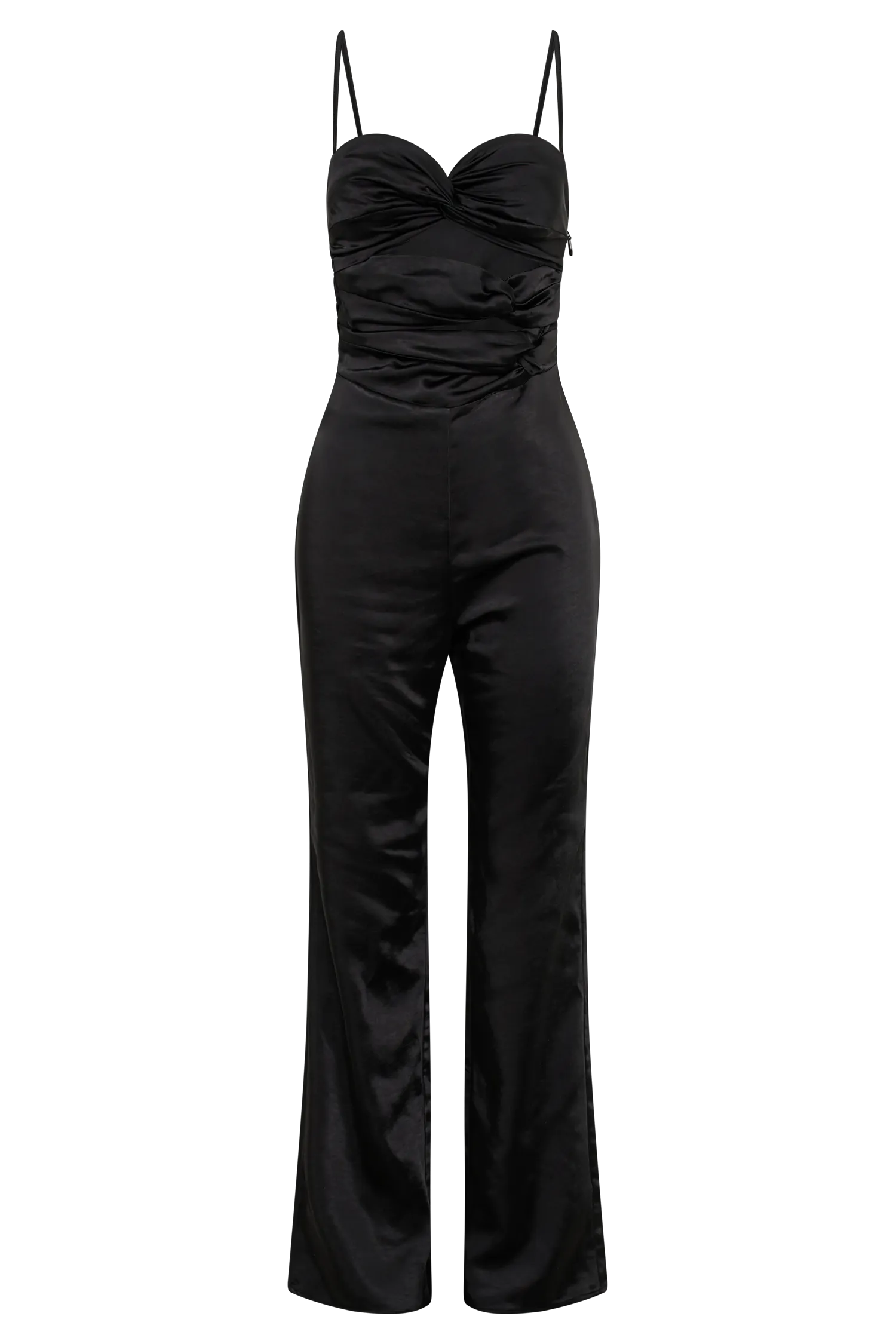 Elina Twist Satin Jumpsuit - Black