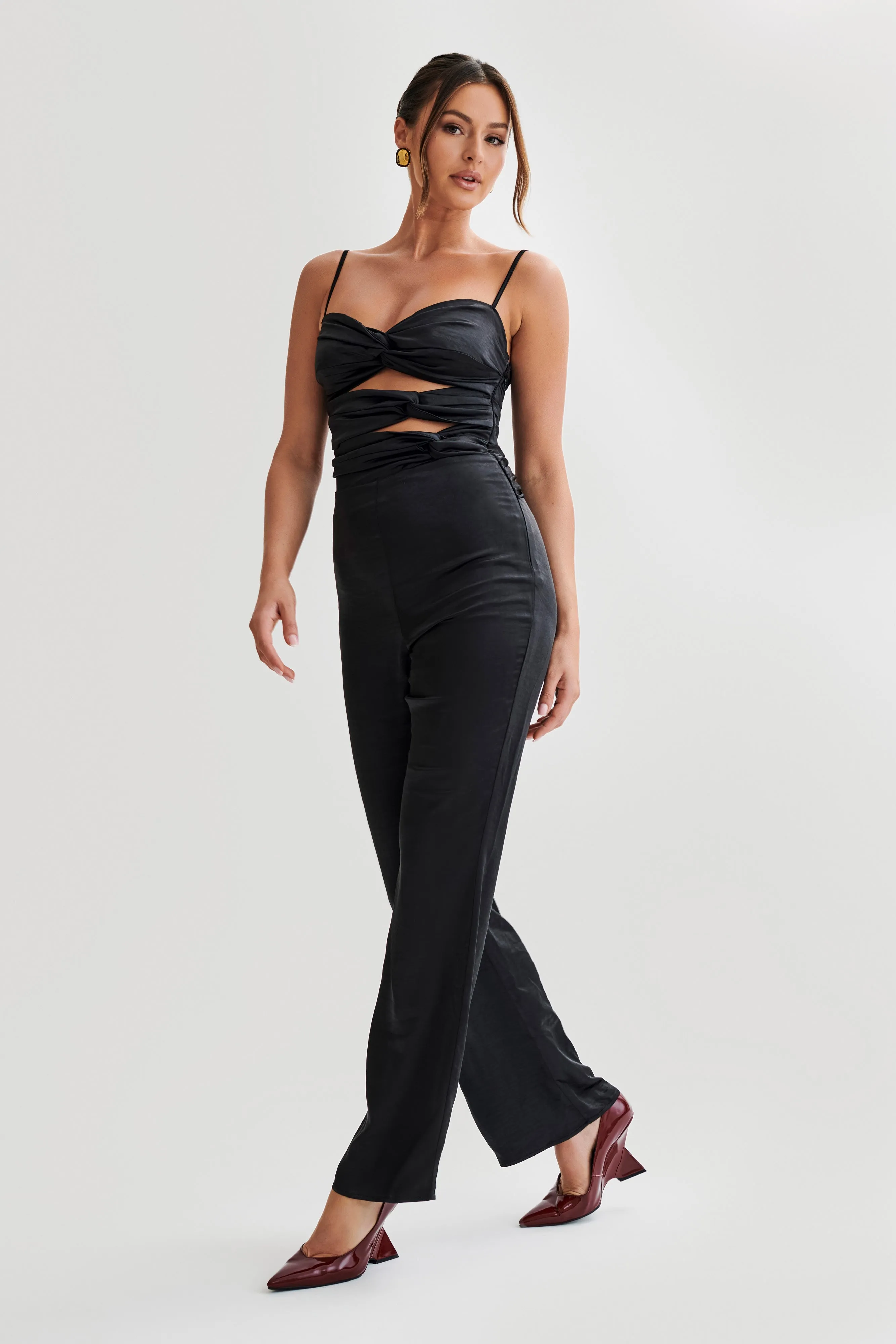 Elina Twist Satin Jumpsuit - Black