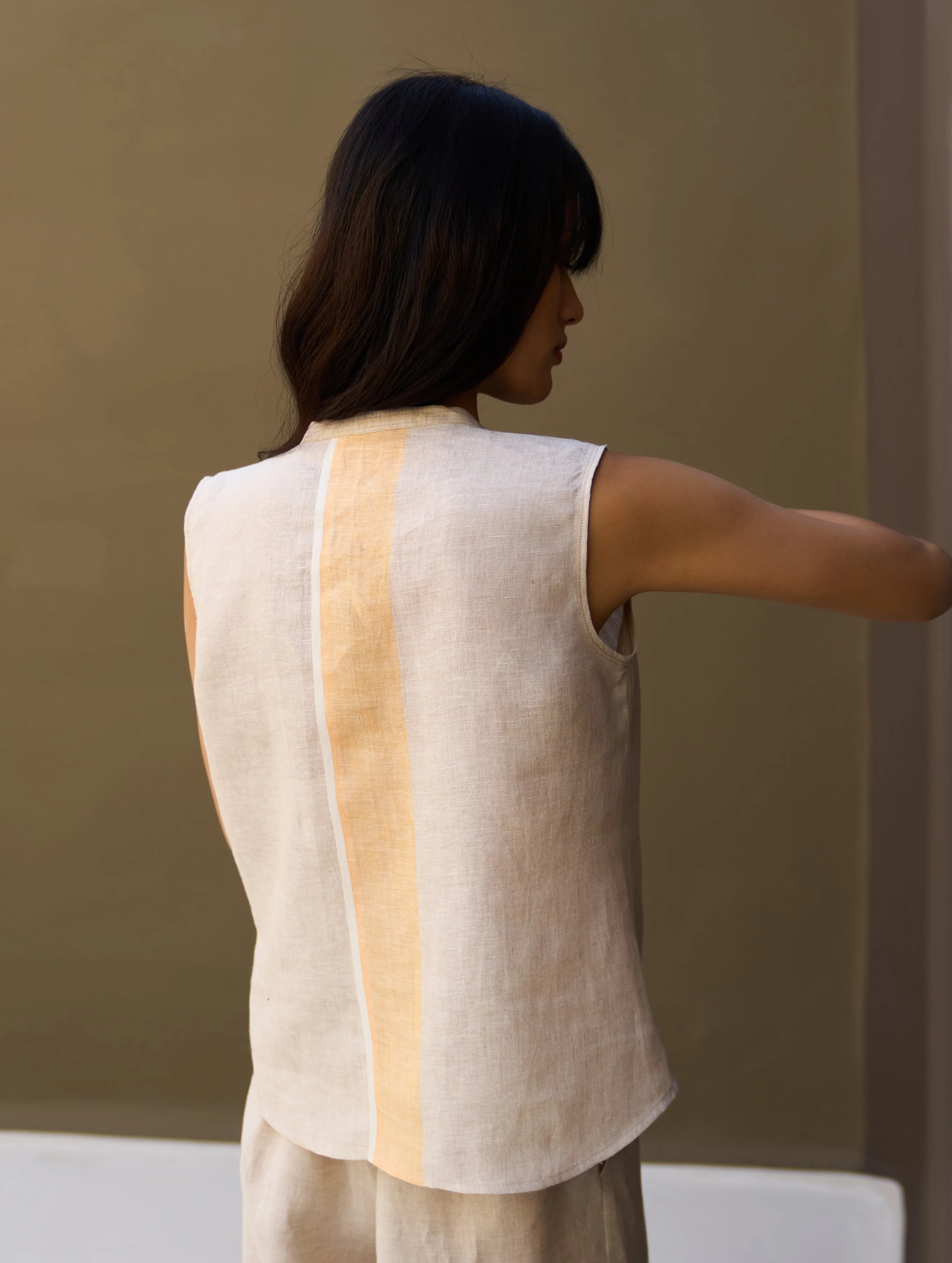 Emi Border Linen Top - Natural