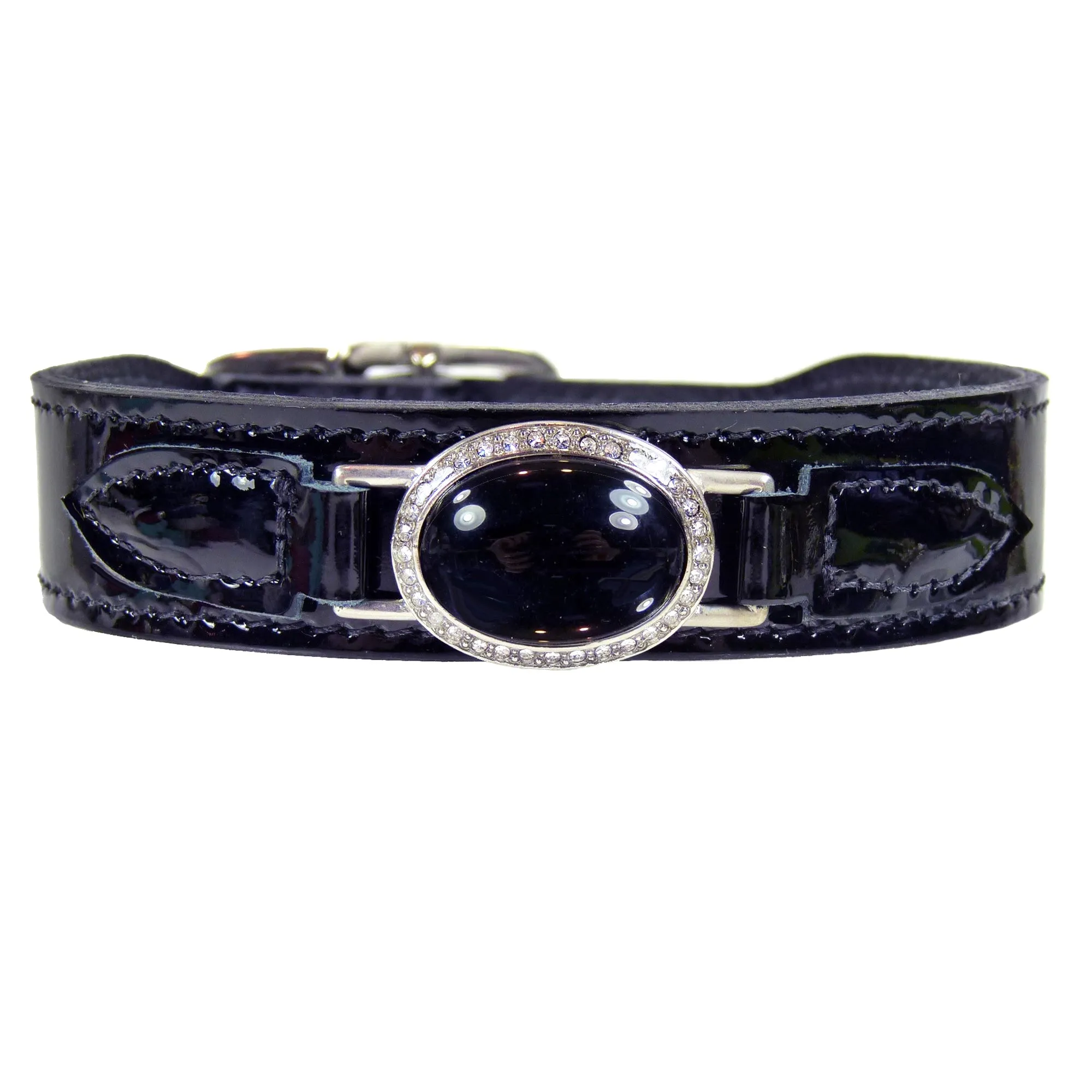 Estate Dog Collar in Black Patent & Nickel