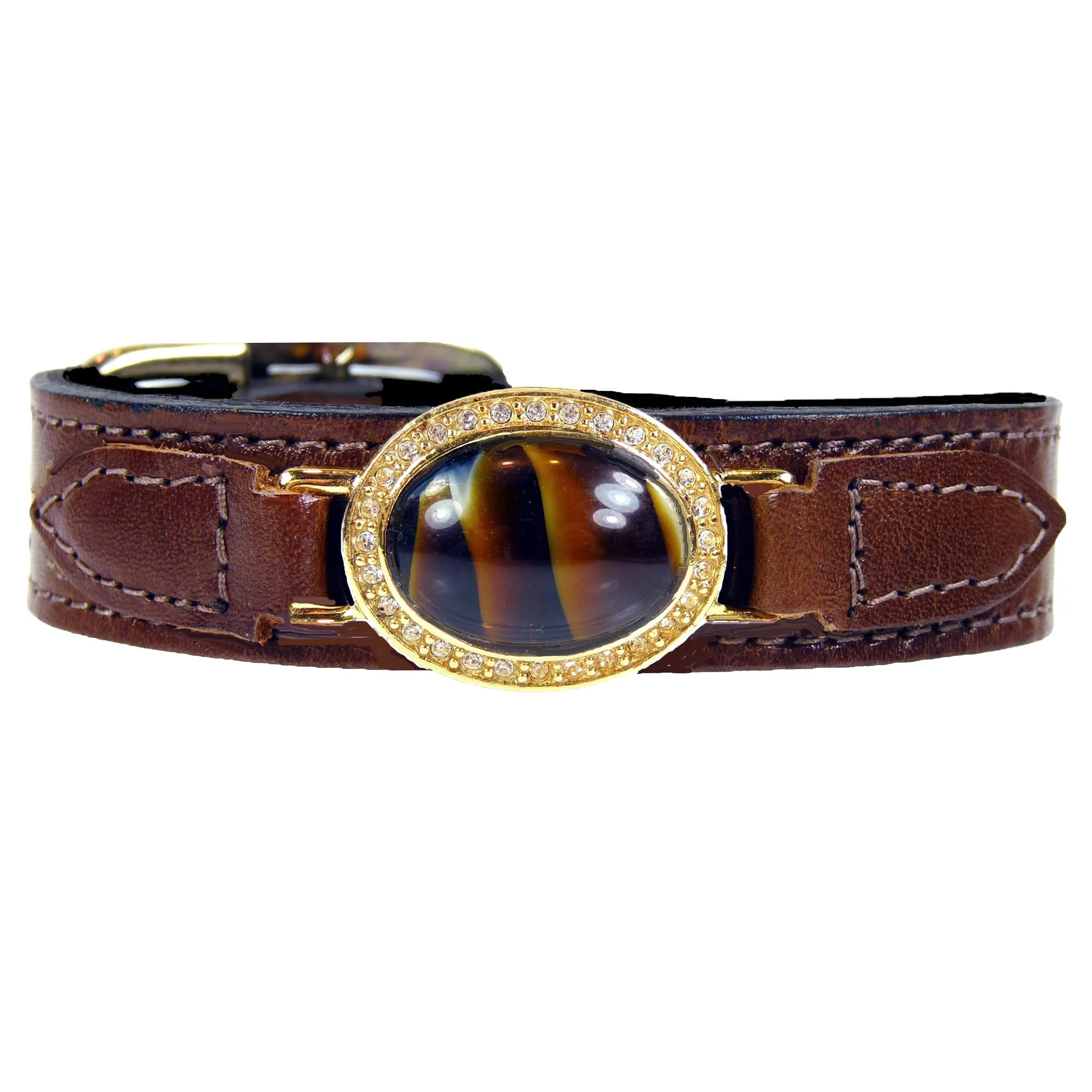 Estate Dog Collar in Rich Brown & Gold