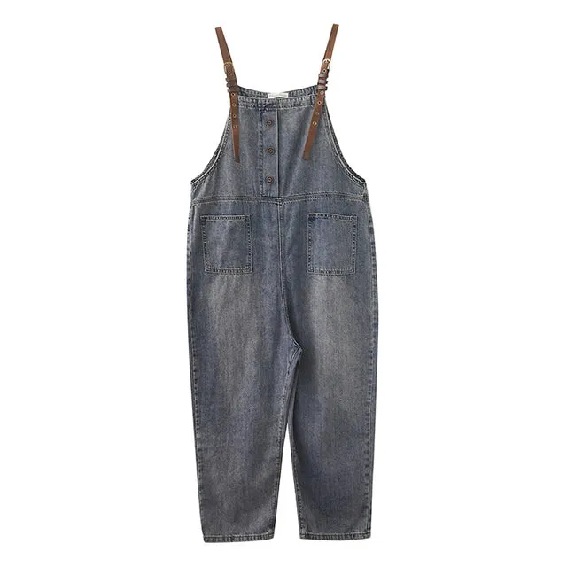 Fashion Button Jeans Harem Jumpsuit