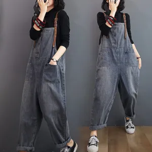 Fashion Button Jeans Harem Jumpsuit