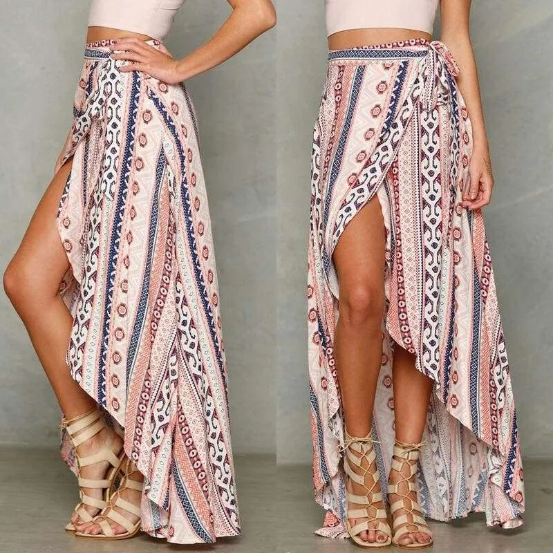 FashionSierra - Women Beach Kaftan Slit Stretch Waist Long Maxi Skirt