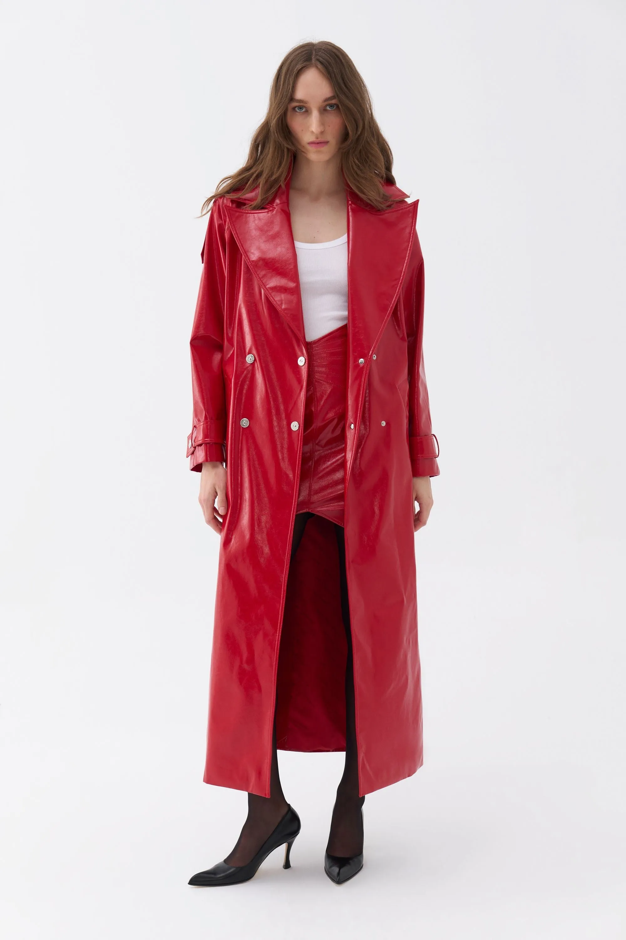 Faux Leather Trench Coat