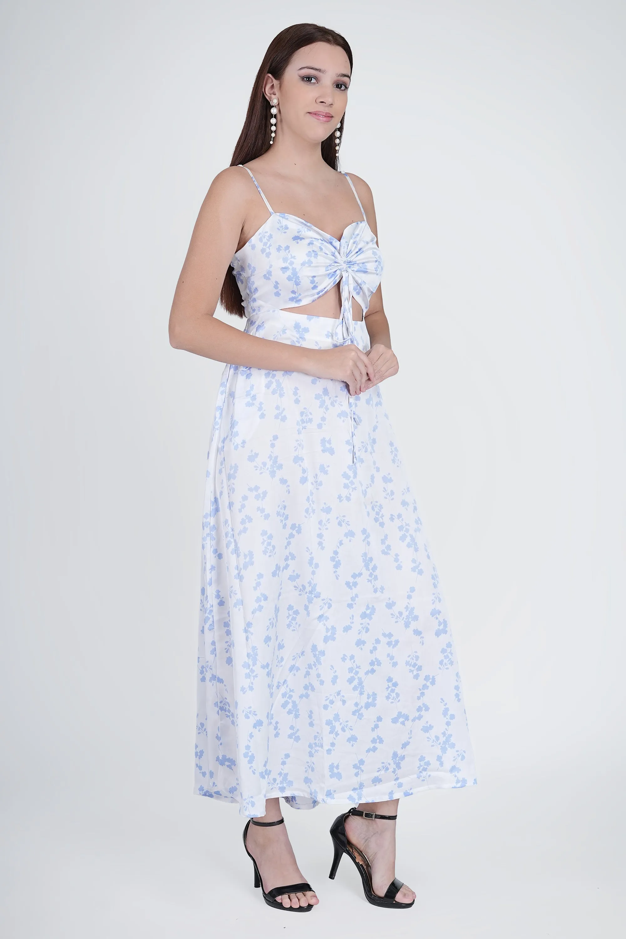 Flawless Cutout Satin Dress - Blue and White