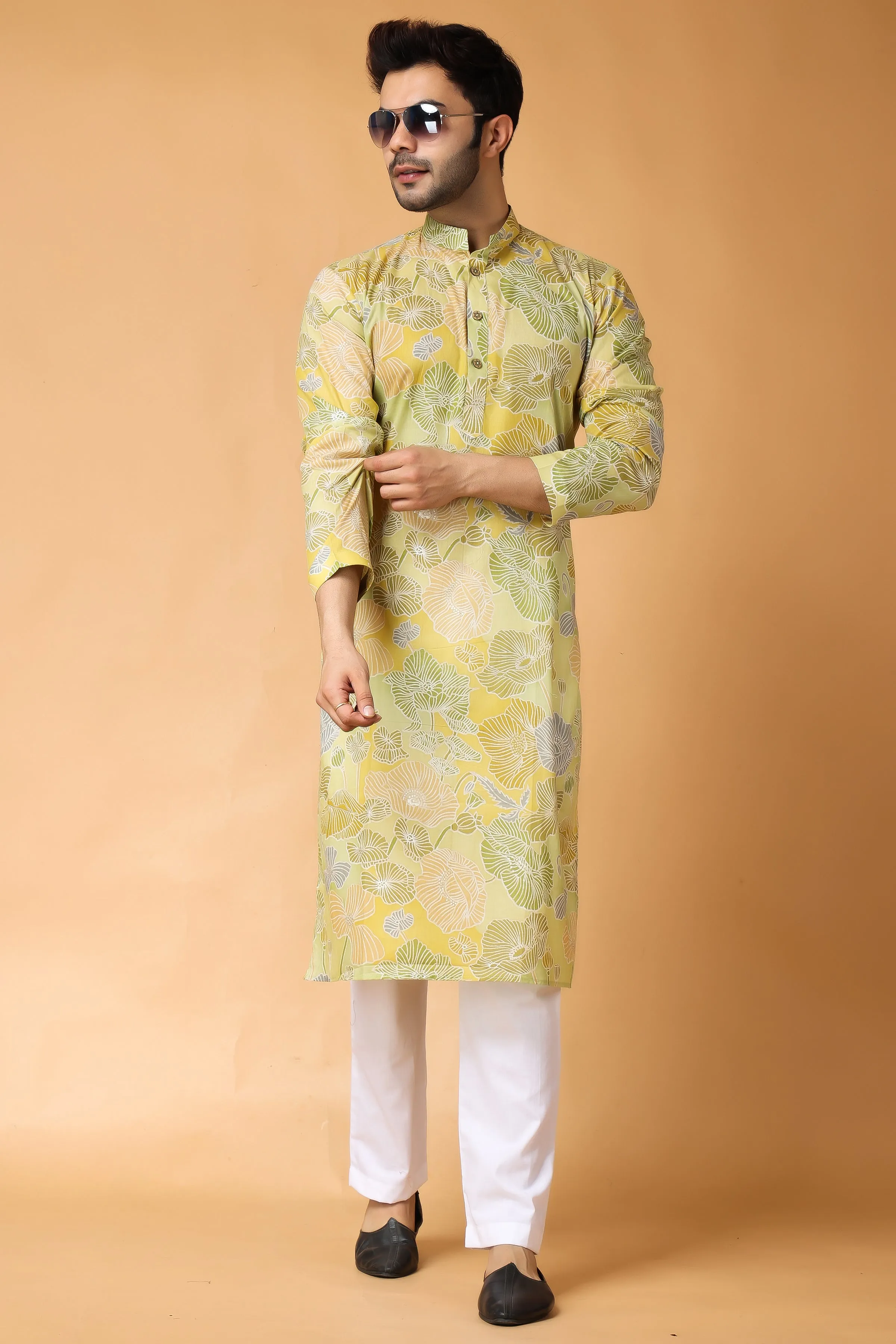 Fresh Lime Mulmul Kurta Pajama