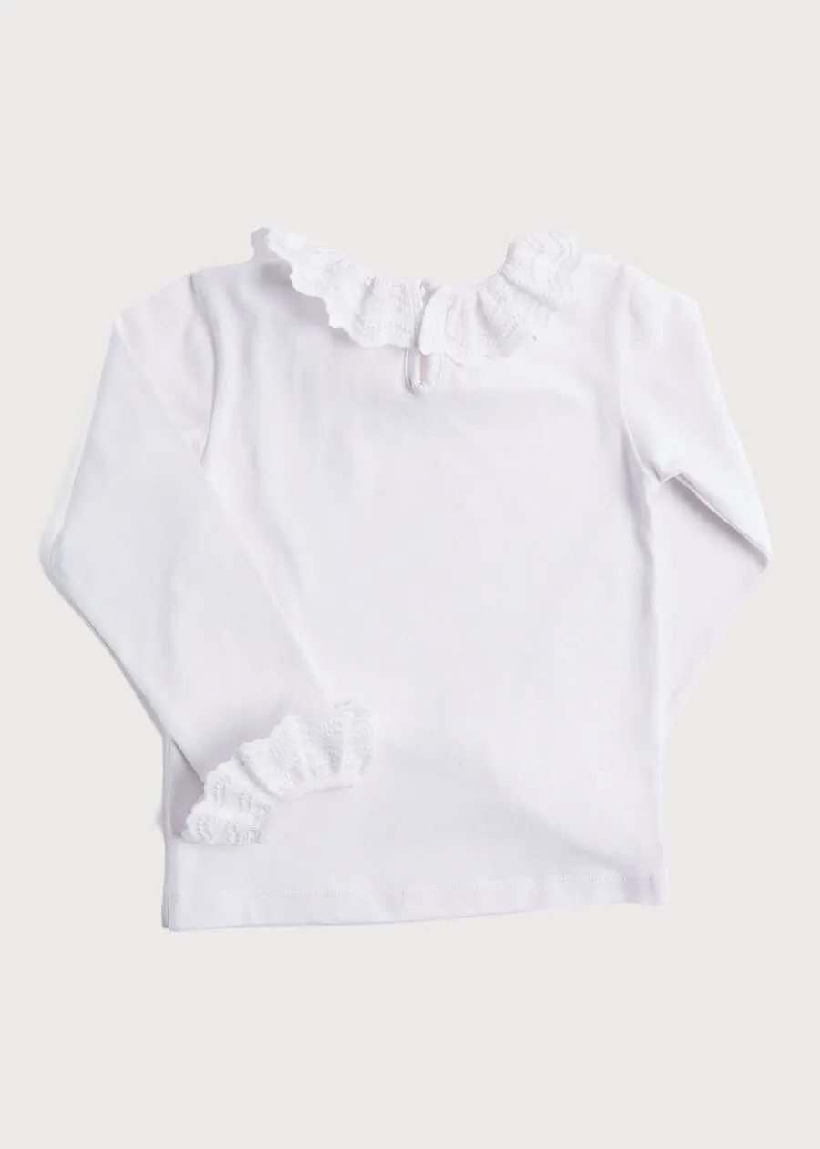 Frill Collar Long Sleeve Top in White (18mths-10yrs)