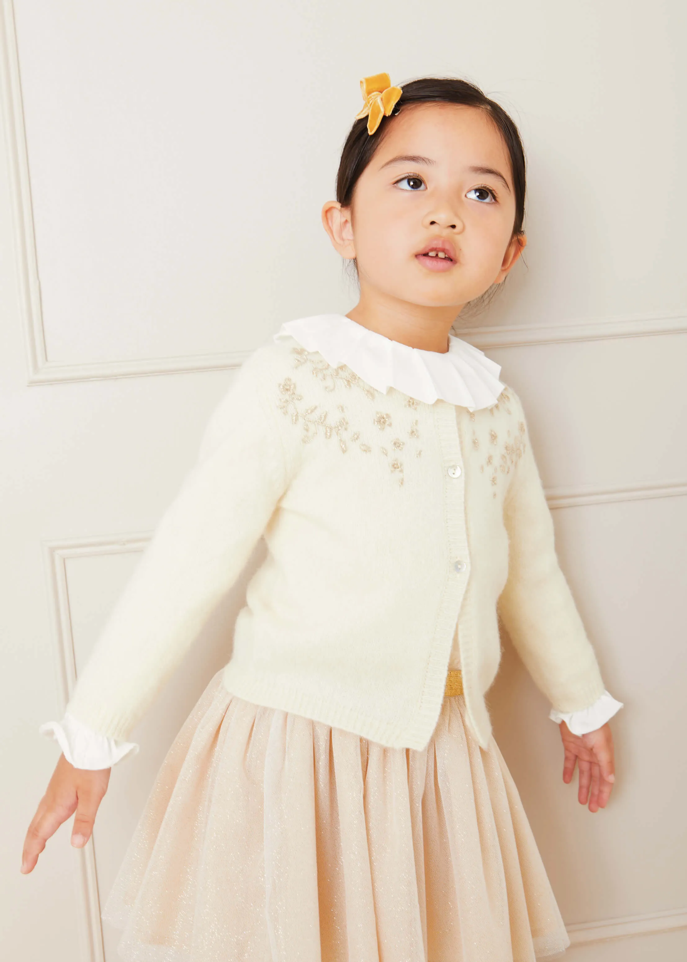 Frill Collar Long Sleeve Top in White (18mths-10yrs)