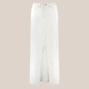 Front Split 5-Pocket Maxi Denim Skirt - White