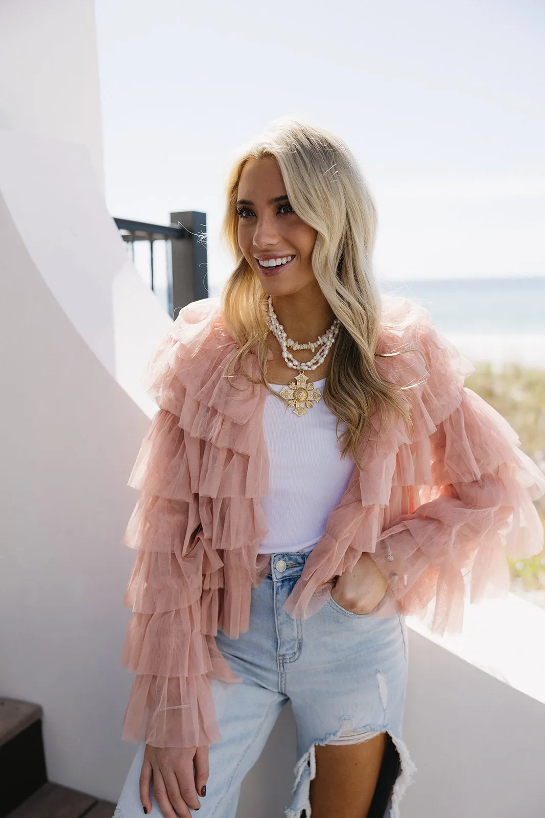 Full Of Fun Tulle Cardigan - Nude