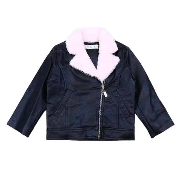 Fur Collar Leather Kids Jacket