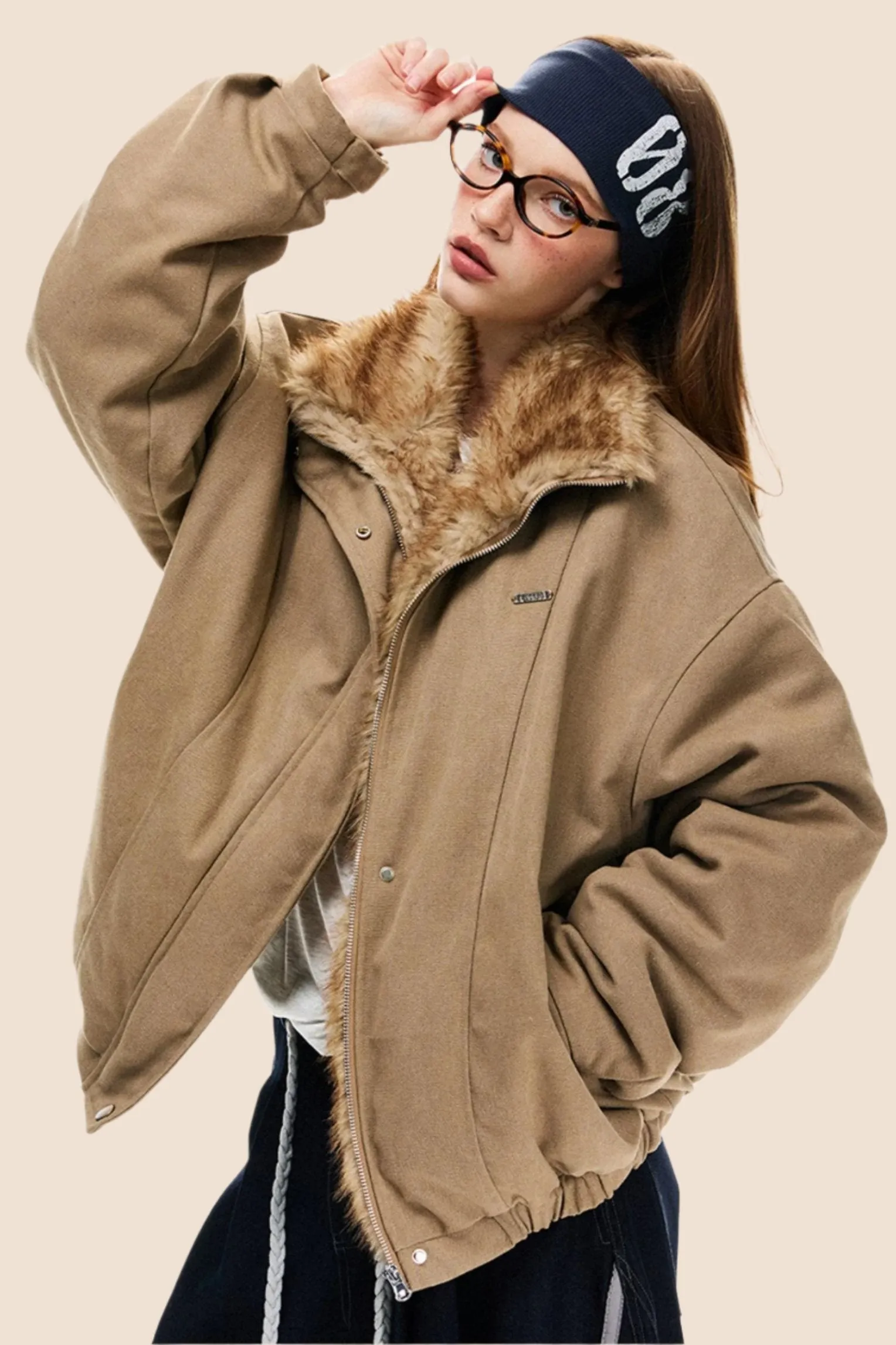 Fur Collar Retro Bomber Jacket