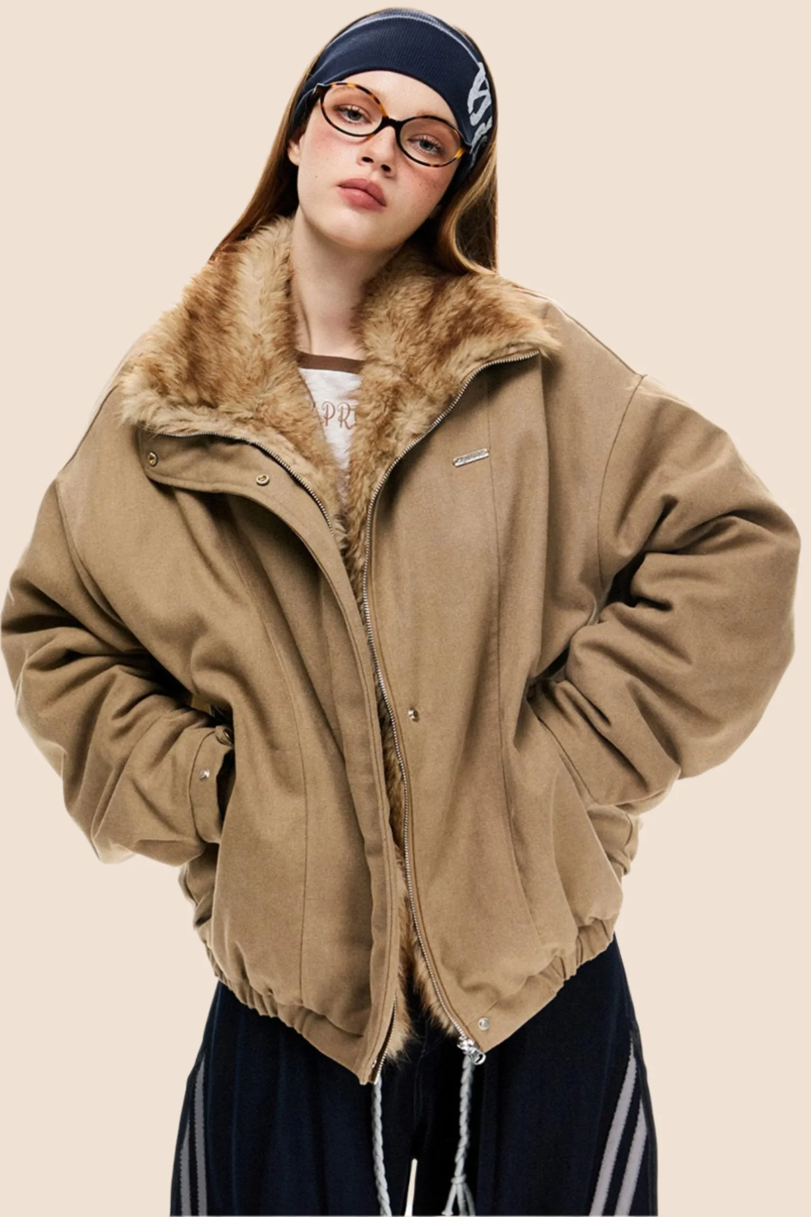 Fur Collar Retro Bomber Jacket