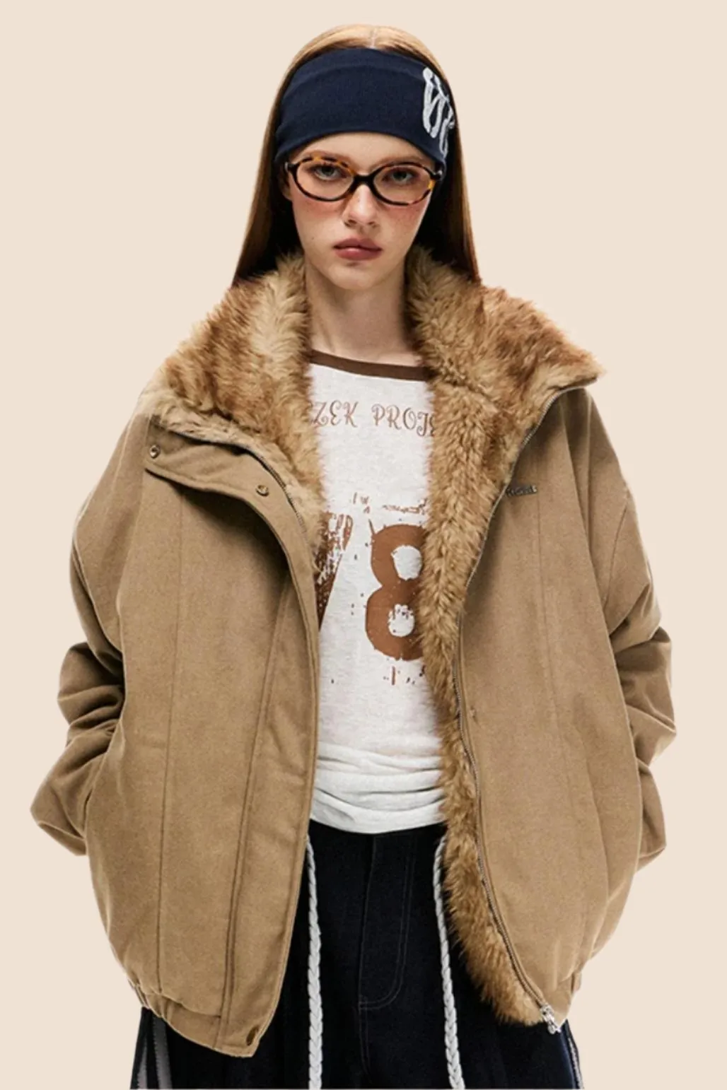 Fur Collar Retro Bomber Jacket