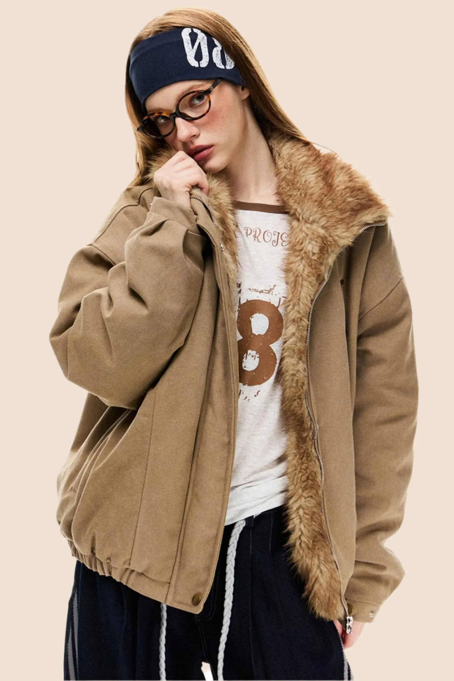 Fur Collar Retro Bomber Jacket