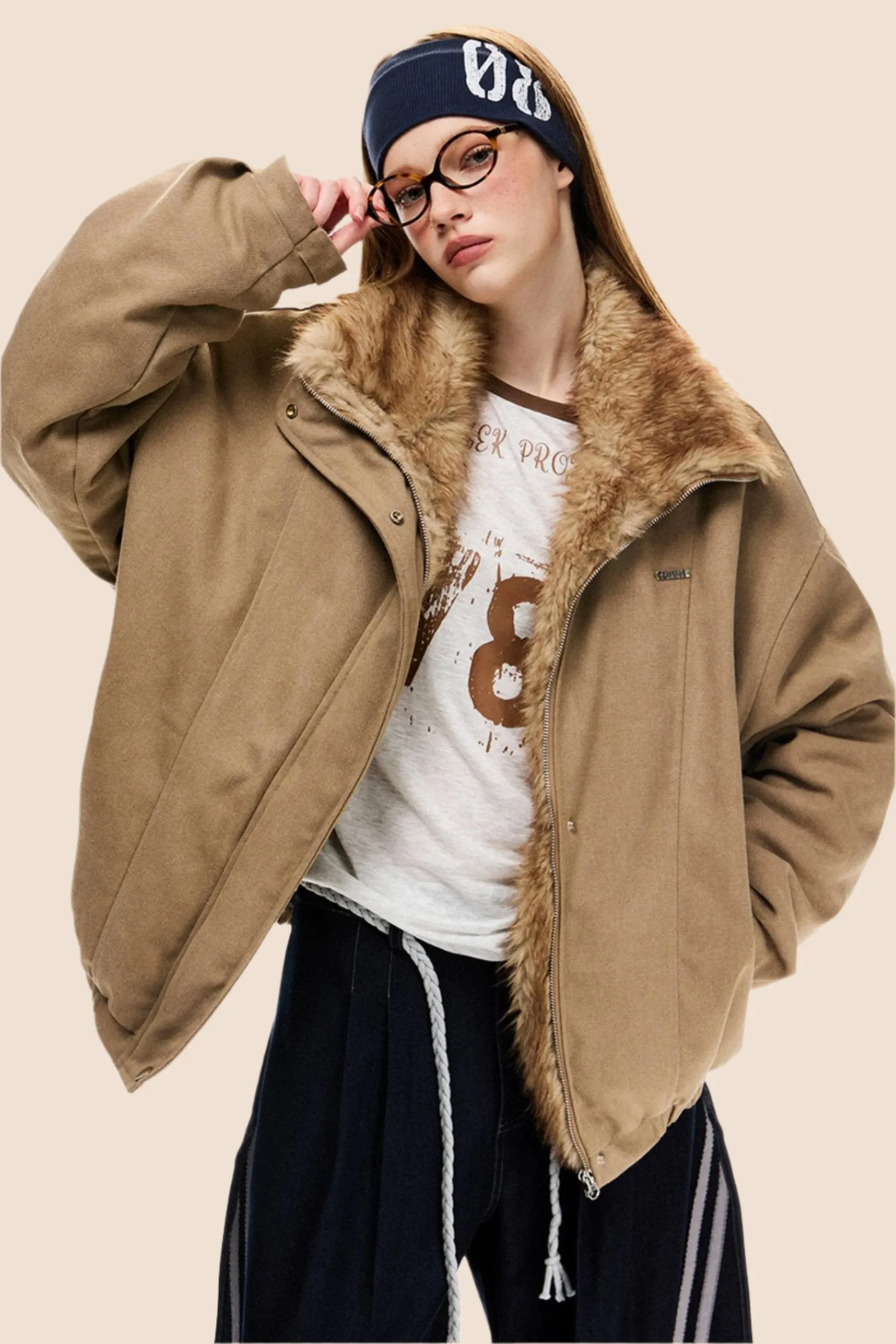 Fur Collar Retro Bomber Jacket