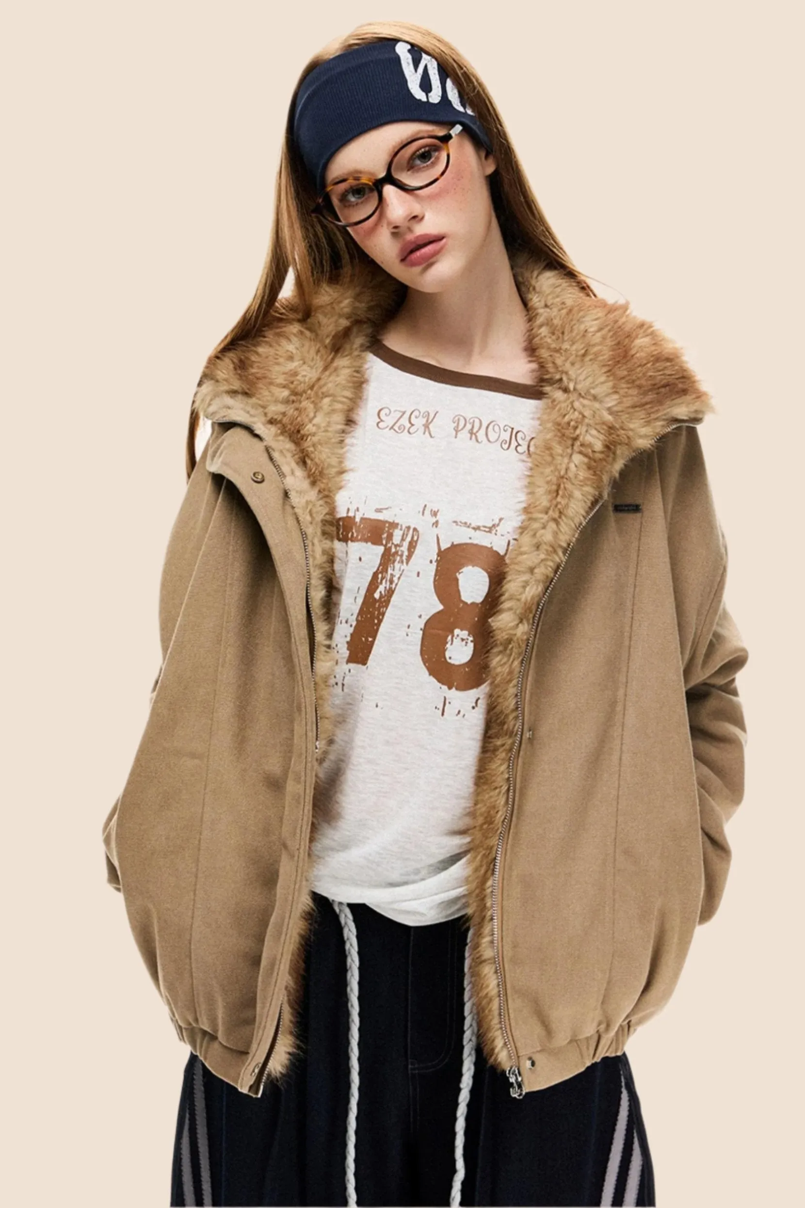 Fur Collar Retro Bomber Jacket