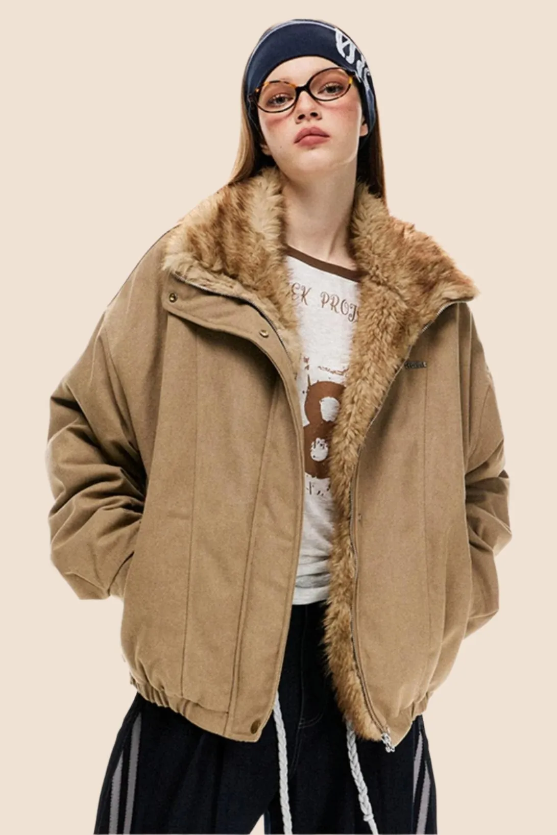 Fur Collar Retro Bomber Jacket