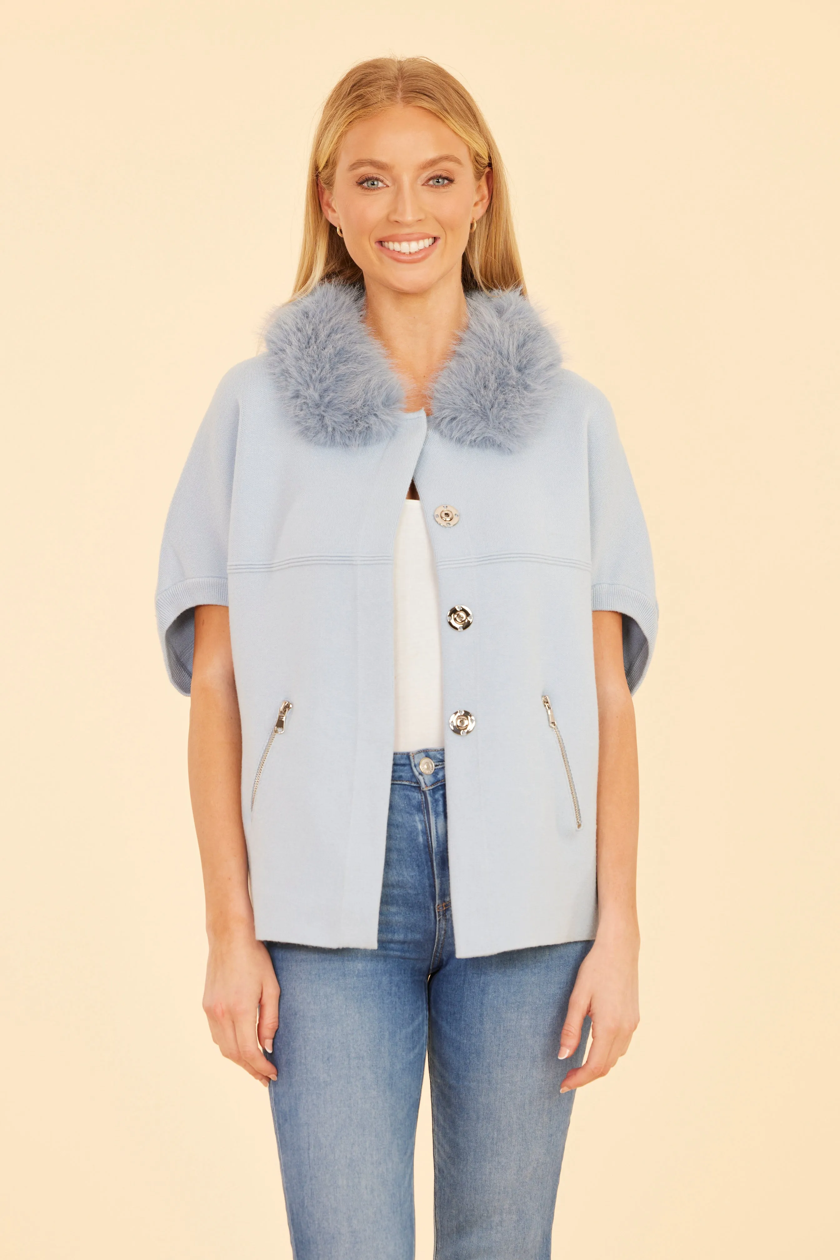 FW'24 Faux Fur Collar Short Sleeved Cardigan