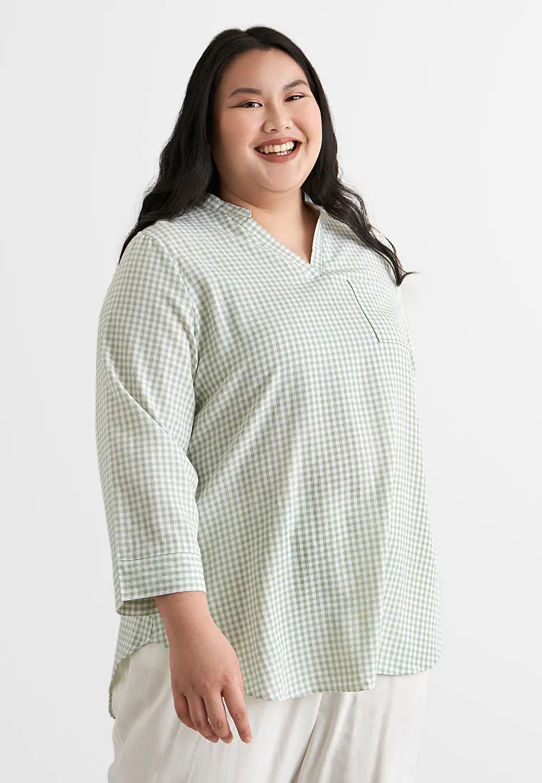 Gaelle Gingham Stand Collar Blouse