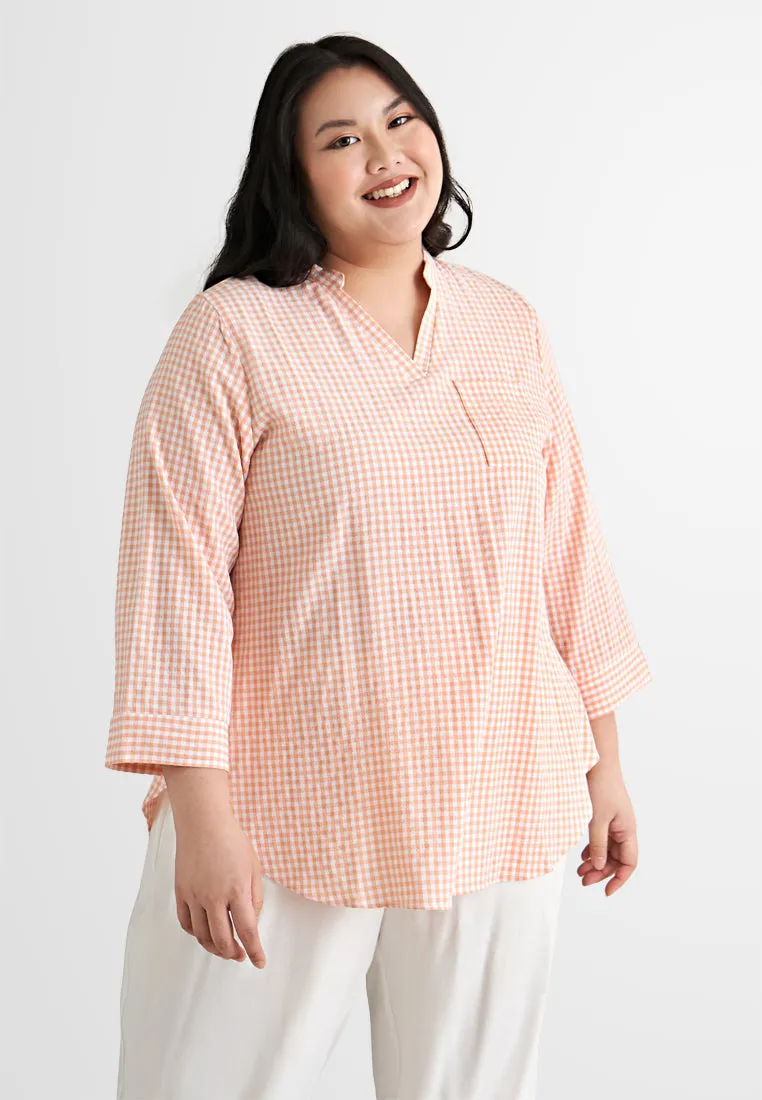 Gaelle Gingham Stand Collar Blouse