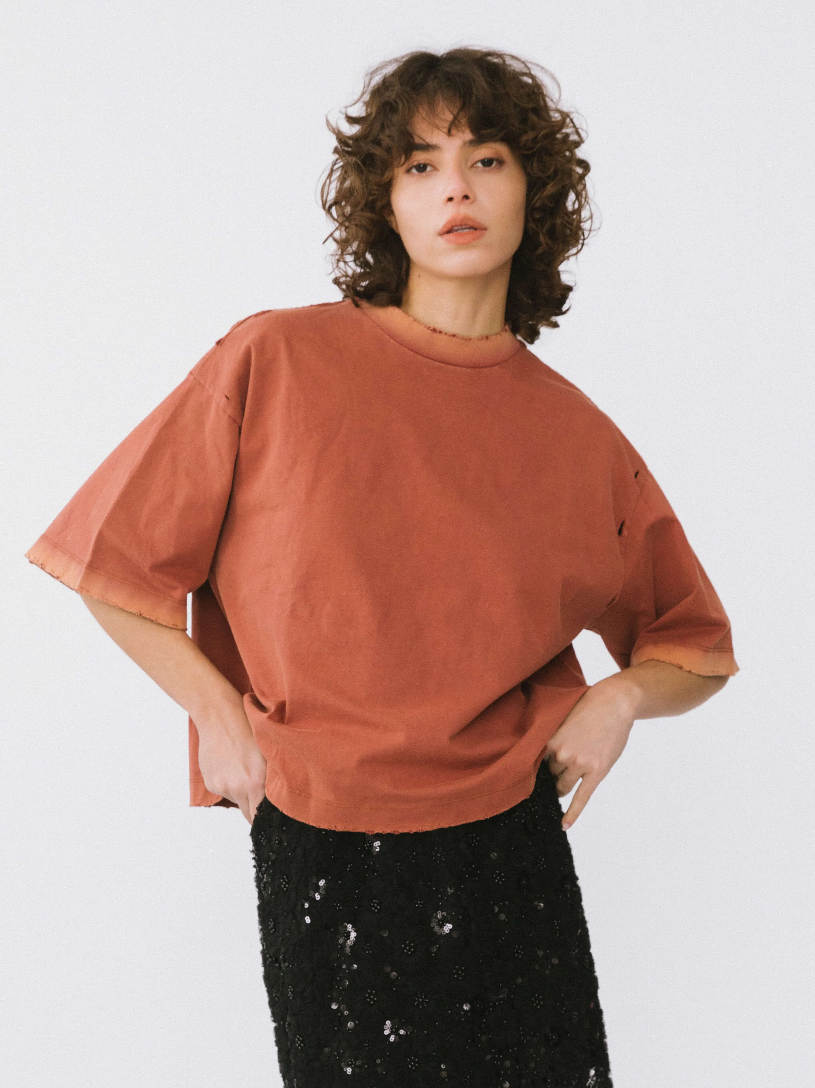 Garment Dyed Cotton Mock Neck T-Shirt