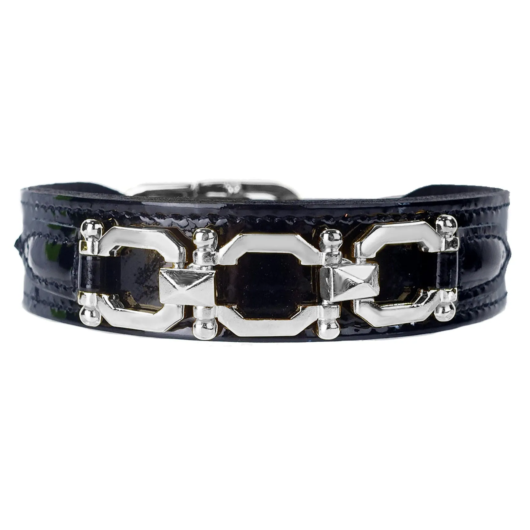 Georgia Rose Dog Collar in Black Patent & Nickel