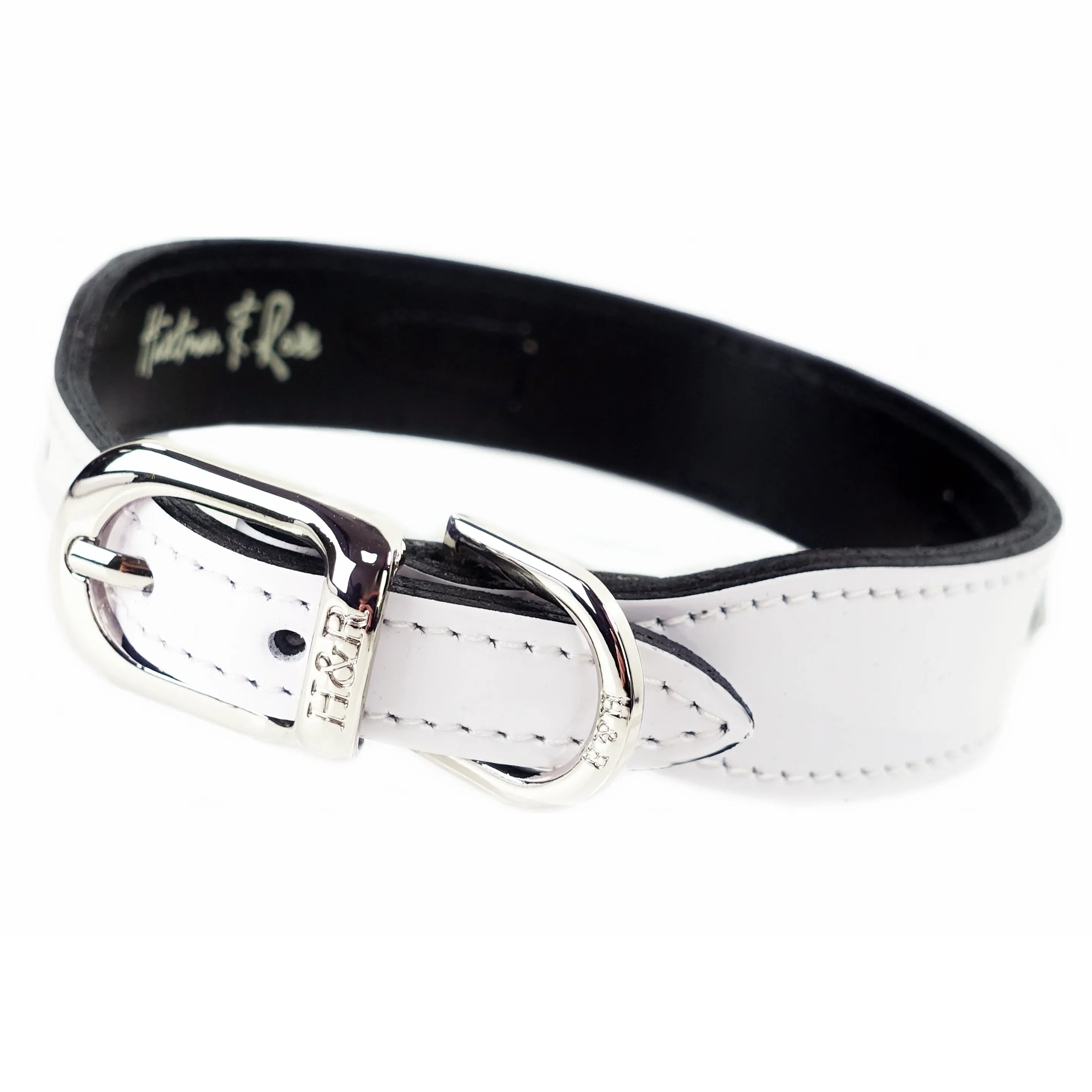 Georgia Rose Dog Collar in White Patent & Nickel