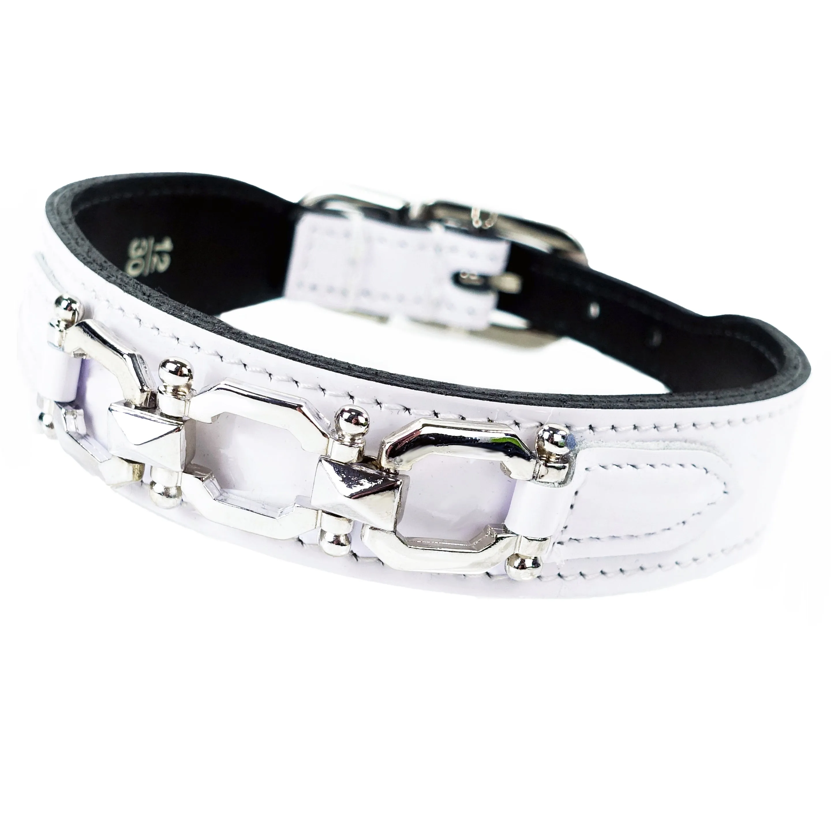 Georgia Rose Dog Collar in White Patent & Nickel