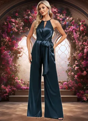 Gia Jumpsuit/Pantsuit Halter Floor-Length Stretch Satin Bridesmaid Dress HHP0025805