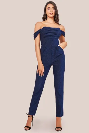 Goddiva Lurex Cowl Neck Jumpsuit - Royalblue