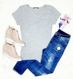 Goes With Everything V-Neck Top - H. Grey